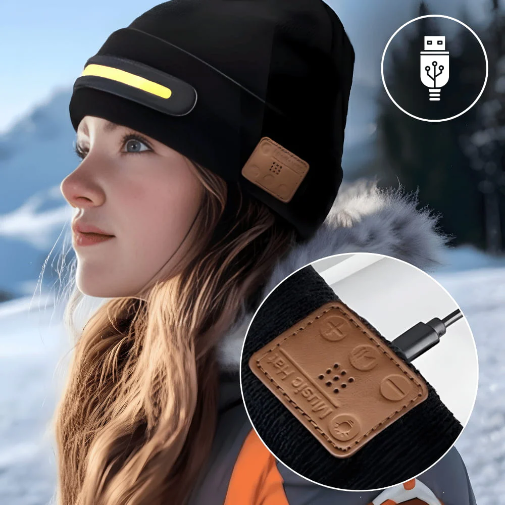 Gorro inalámbrico con linterna frontal y música Bluetooth