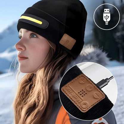 Gorro inalámbrico con linterna frontal y música Bluetooth