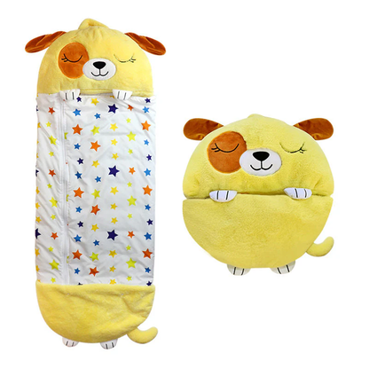 Acogedor saco de dormir con suave compañero de peluche