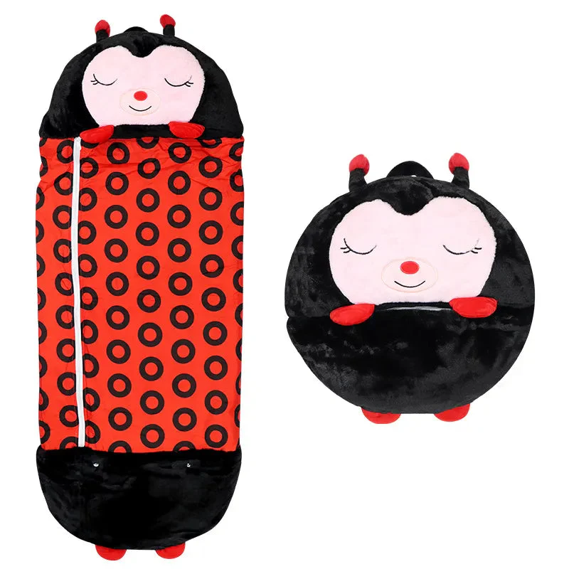 Acogedor saco de dormir con suave compañero de peluche