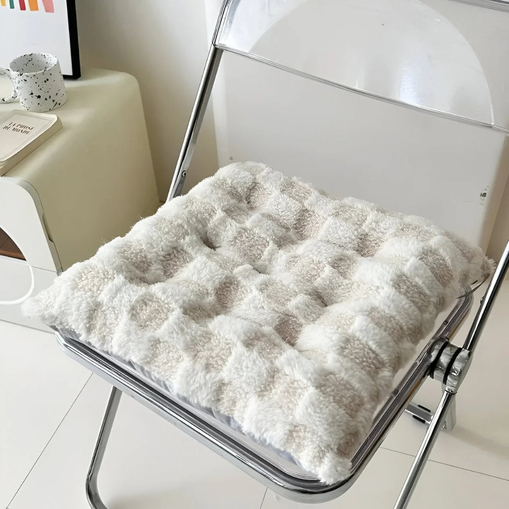 Fiora Cushion - Plush Fur, Checkered Design