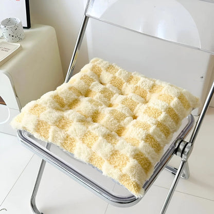Fiora Cushion - Plush Fur, Checkered Design