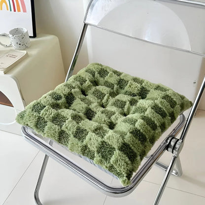 Fiora Cushion - Plush Fur, Checkered Design