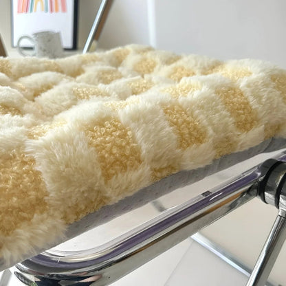 Fiora Cushion - Plush Fur, Checkered Design