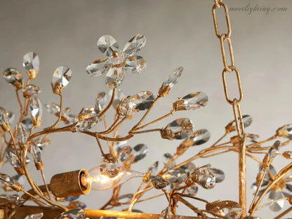Crystal Branch Chandelier 8-10 Light Linear Fixture for Dining Room Gold Silver Bronze Finish