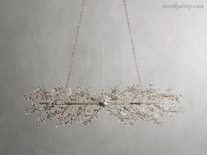 Crystal Branch Chandelier 8-10 Light Linear Fixture for Dining Room Gold Silver Bronze Finish
