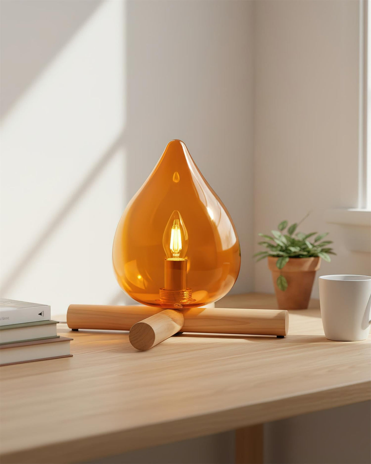 Handcrafted Orb Desk Lamp with Adjustable Color Settings – Wood & Glass Bedside Light for Cozy Home Office Reading Nook Nightstand – 12 Inch