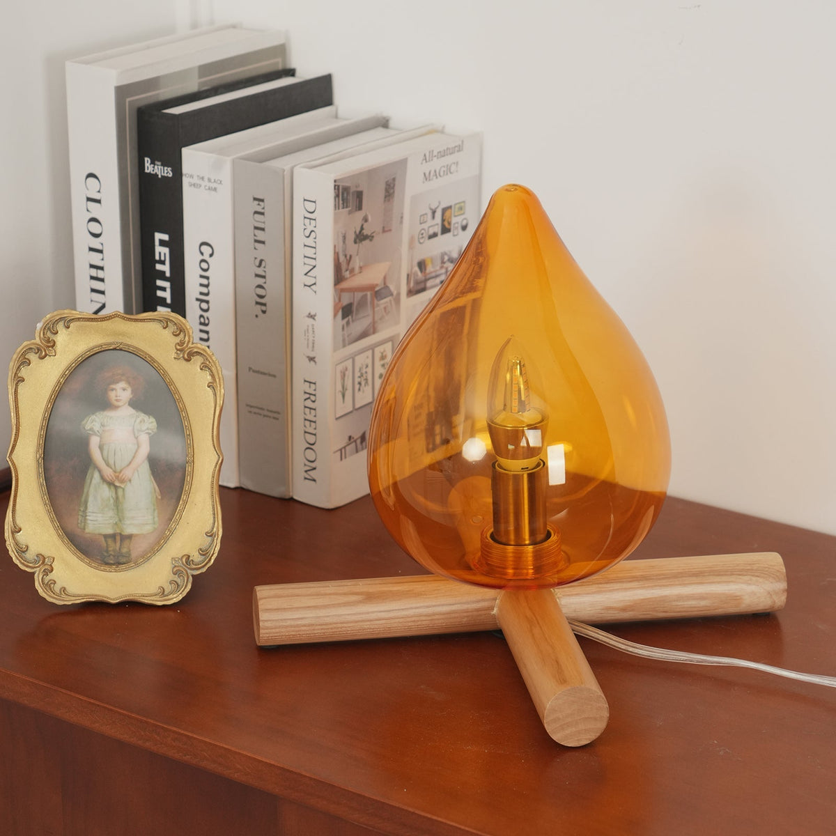 Handcrafted Orb Desk Lamp with Adjustable Color Settings – Wood & Glass Bedside Light for Cozy Home Office Reading Nook Nightstand – 12 Inch