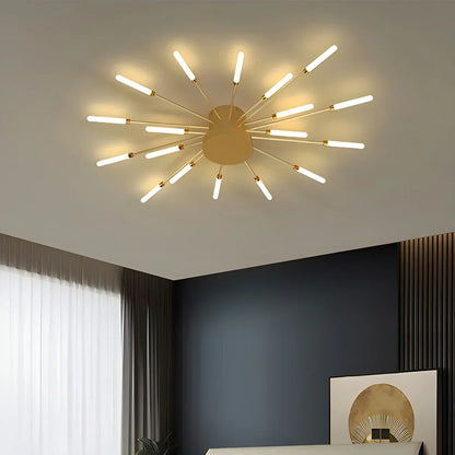 Multi-Arm Metal Flush Mount Light Fixture with Remote Dimmable 20-42 Bulb Points for Open Floor Plans Living Rooms Dining Spaces Contemporar