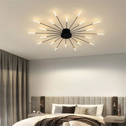 Multi-Arm Metal Flush Mount Light Fixture with Remote Dimmable 20-42 Bulb Points for Open Floor Plans Living Rooms Dining Spaces Contemporar
