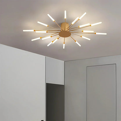 Multi-Arm Metal Flush Mount Light Fixture with Remote Dimmable 20-42 Bulb Points for Open Floor Plans Living Rooms Dining Spaces Contemporar