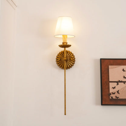 Indoor Sconce Antique Gold Metal with Cloth Shade 15W E12 E14 Base for Bedside Reading Nook Corridor Accent Hardwired 110-120V Residential F