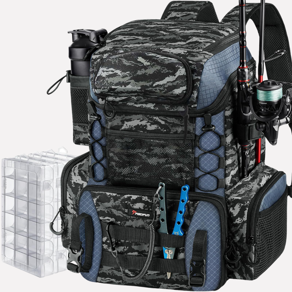 Fishing Tackle Backpack with Adjustable Harness & Rod Holder | Organized Gear for Comfortable Journeys