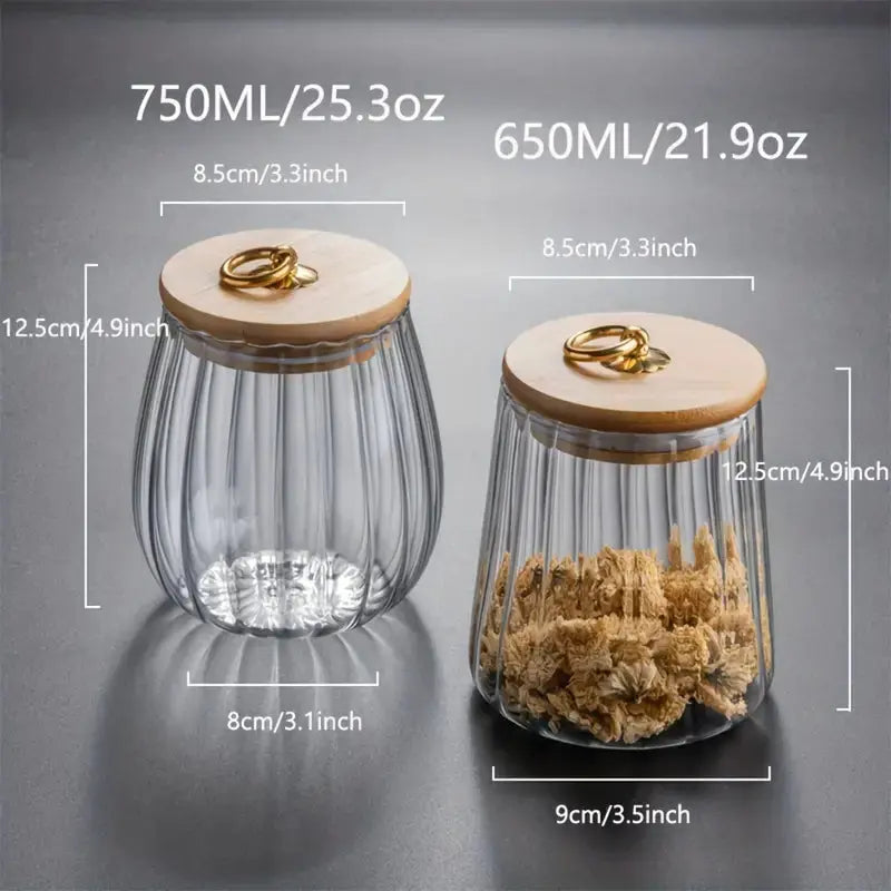 Glass Canister with Wooden Lid for Pantry Organization Kitchen Counter Storage Jar for Coffee Beans Loose Leaf Tea Dried Herbs Snacks Clear