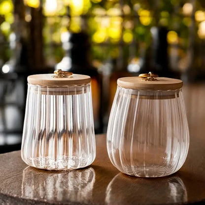 Glass Canister with Wooden Lid for Pantry Organization Kitchen Counter Storage Jar for Coffee Beans Loose Leaf Tea Dried Herbs Snacks Clear