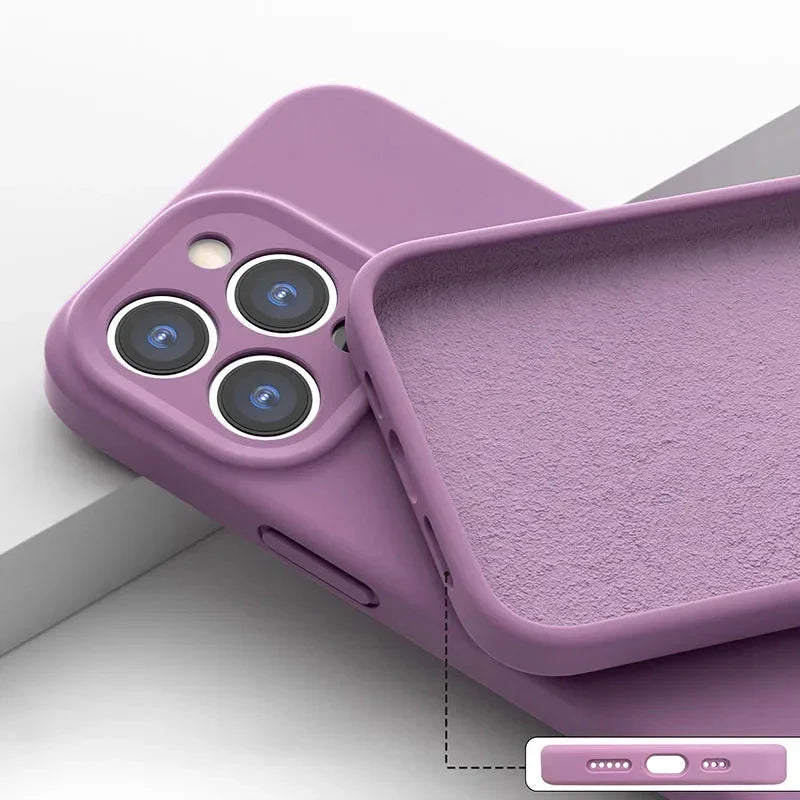 Silicone iPhone Case with Camera & Screen Protection for 14-17, Air, Pro, Max