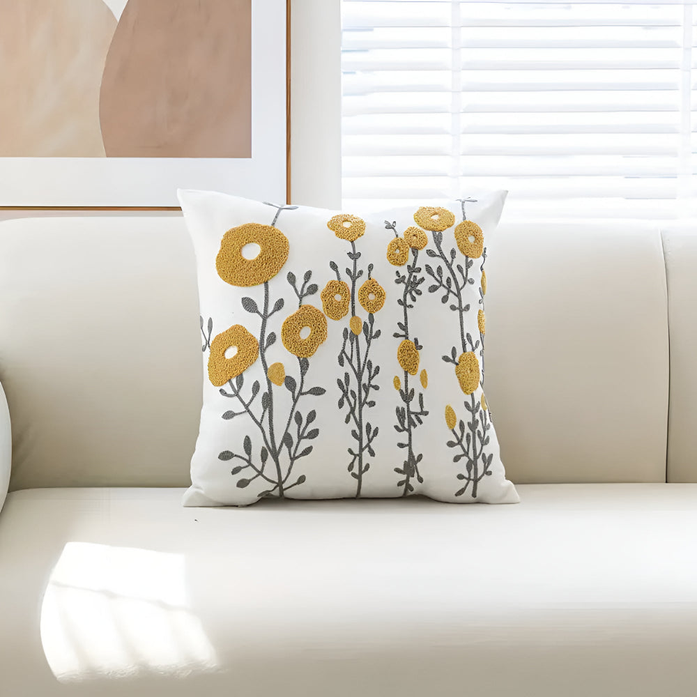 Funda de cojín Fleur - Microfibra bordada, diseño floral elegante