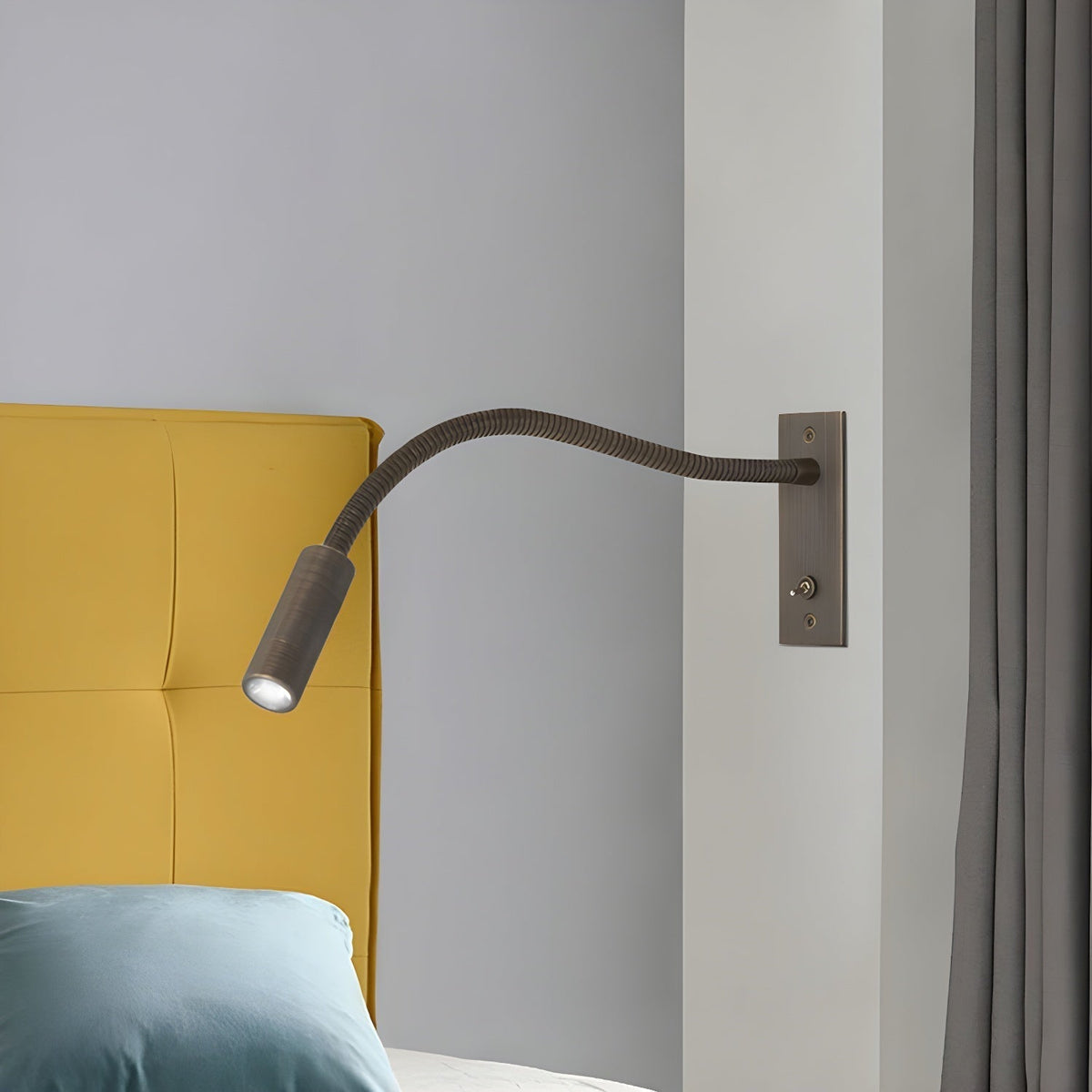 Adjustable LED Reading Light Wall Mount Black Metal Gooseneck Arm Sconce for Bedroom Nightstand Study Desk Task Lighting Modern Minimalist S