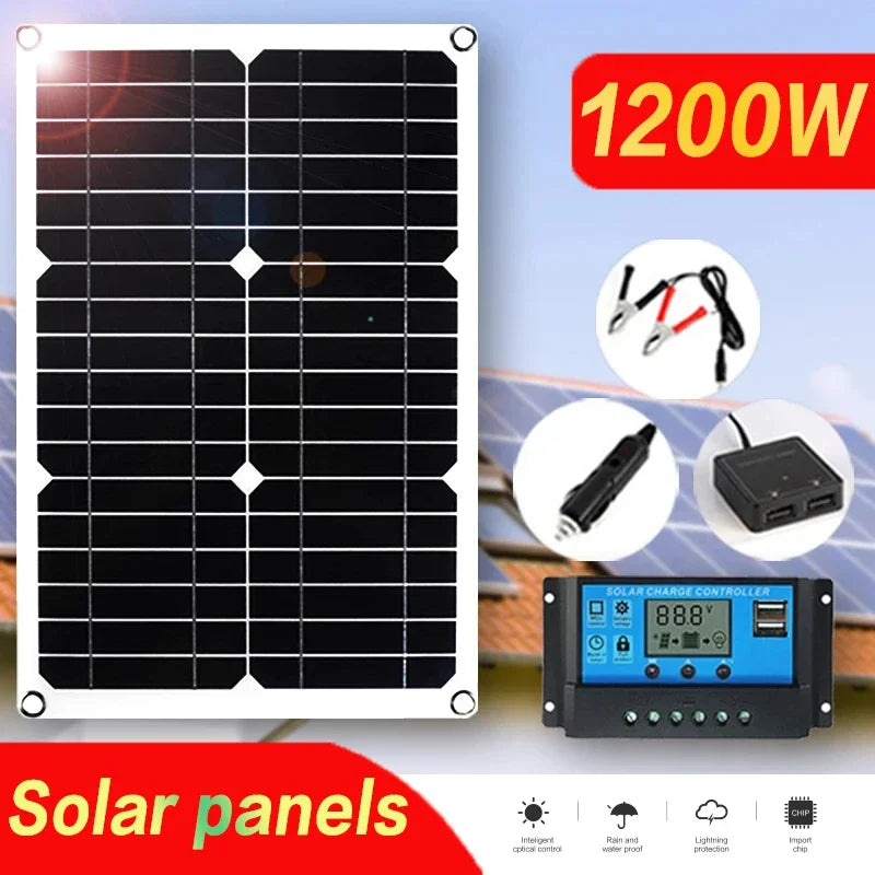 Flexible Solar Panel | 1200W Monocrystalline Solar Power with Dual USB Ports | Lightweight Charging Solution for Outdoor Adventures