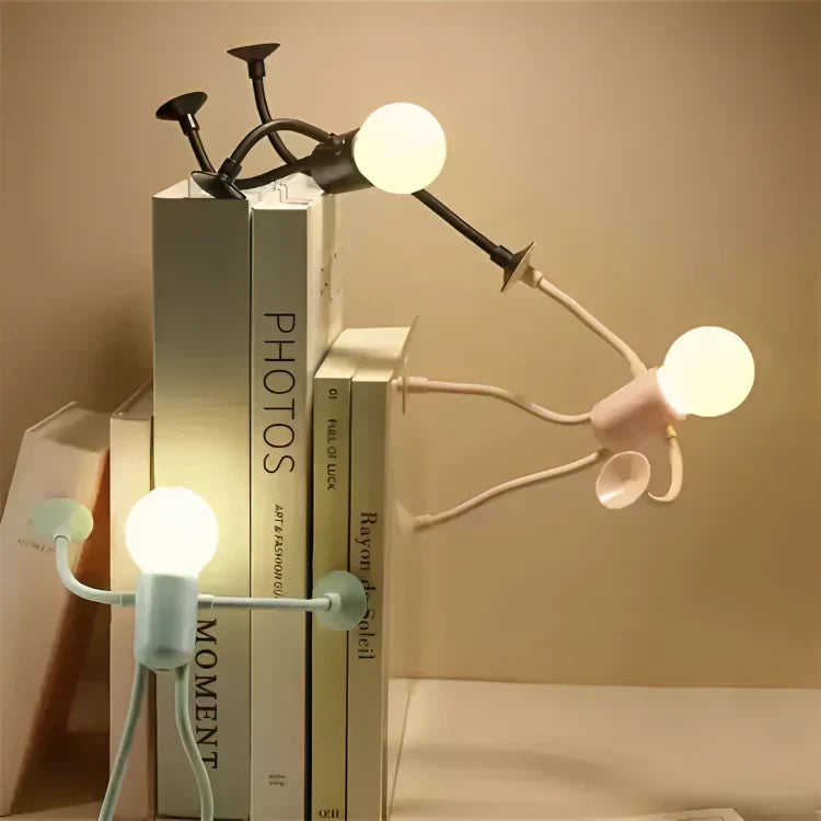 Rechargeable LED Figurine Night Light with Bendable Limbs for Bedside Tables | USB Powered Desk Accent | Soft Glow Novelty Lamp for Kids Roo