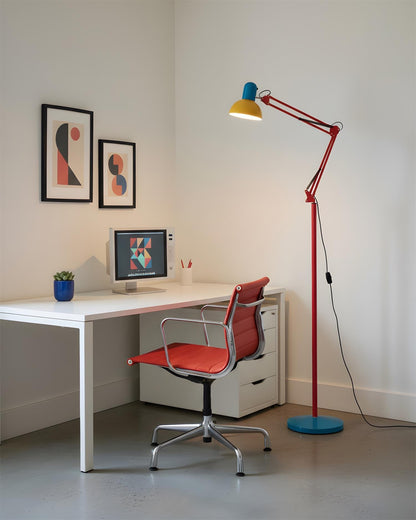 Articulated Task Lamp Standing Light 74 Inches Tall Posable Metal Reading Lamp Blue Red Yellow Colorful Modern Accent for Living Room Office