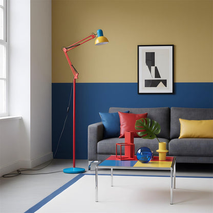 Articulated Task Lamp Standing Light 74 Inches Tall Posable Metal Reading Lamp Blue Red Yellow Colorful Modern Accent for Living Room Office
