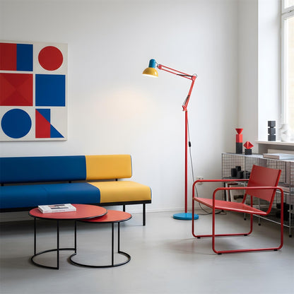 Articulated Task Lamp Standing Light 74 Inches Tall Posable Metal Reading Lamp Blue Red Yellow Colorful Modern Accent for Living Room Office