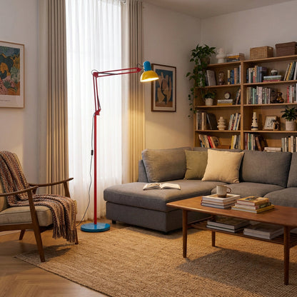Articulated Task Lamp Standing Light 74 Inches Tall Posable Metal Reading Lamp Blue Red Yellow Colorful Modern Accent for Living Room Office
