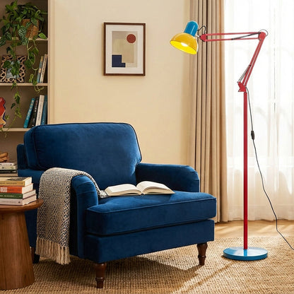 Articulated Task Lamp Standing Light 74 Inches Tall Posable Metal Reading Lamp Blue Red Yellow Colorful Modern Accent for Living Room Office