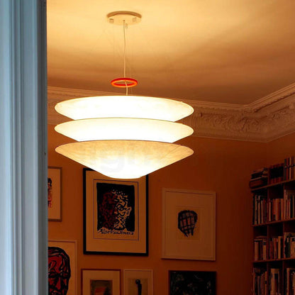 Circular Hoop Hanging Lamp with Textured Shades Red 30-Inch Fixture for Island & Table Lighting