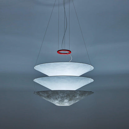 Circular Hoop Hanging Lamp with Textured Shades Red 30-Inch Fixture for Island & Table Lighting