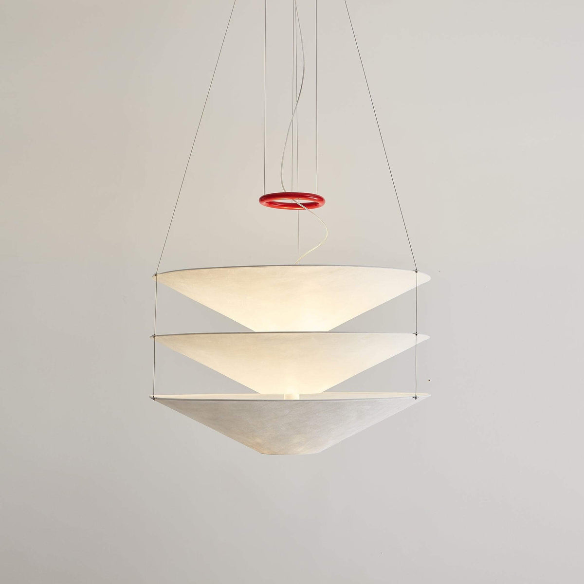 Circular Hoop Hanging Lamp with Textured Shades Red 30-Inch Fixture for Island & Table Lighting
