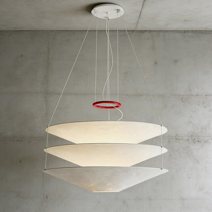 Circular Hoop Hanging Lamp with Textured Shades Red 30-Inch Fixture for Island & Table Lighting