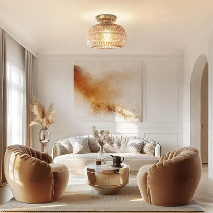 Glass Semi-Flush Ceiling Fixture – 9 in Dome Shade in Amber, Clear or Green for Bedrooms, Entryways & Low Ceilings