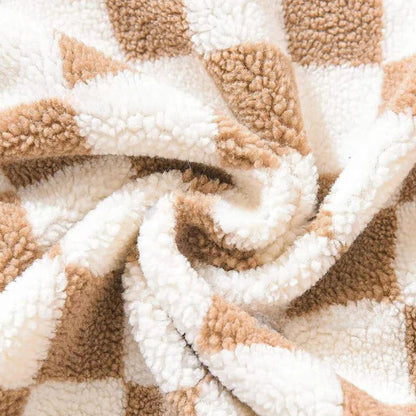 Flora Cushion Cover - Plush Faux Fur, Checkered Design for Sofa