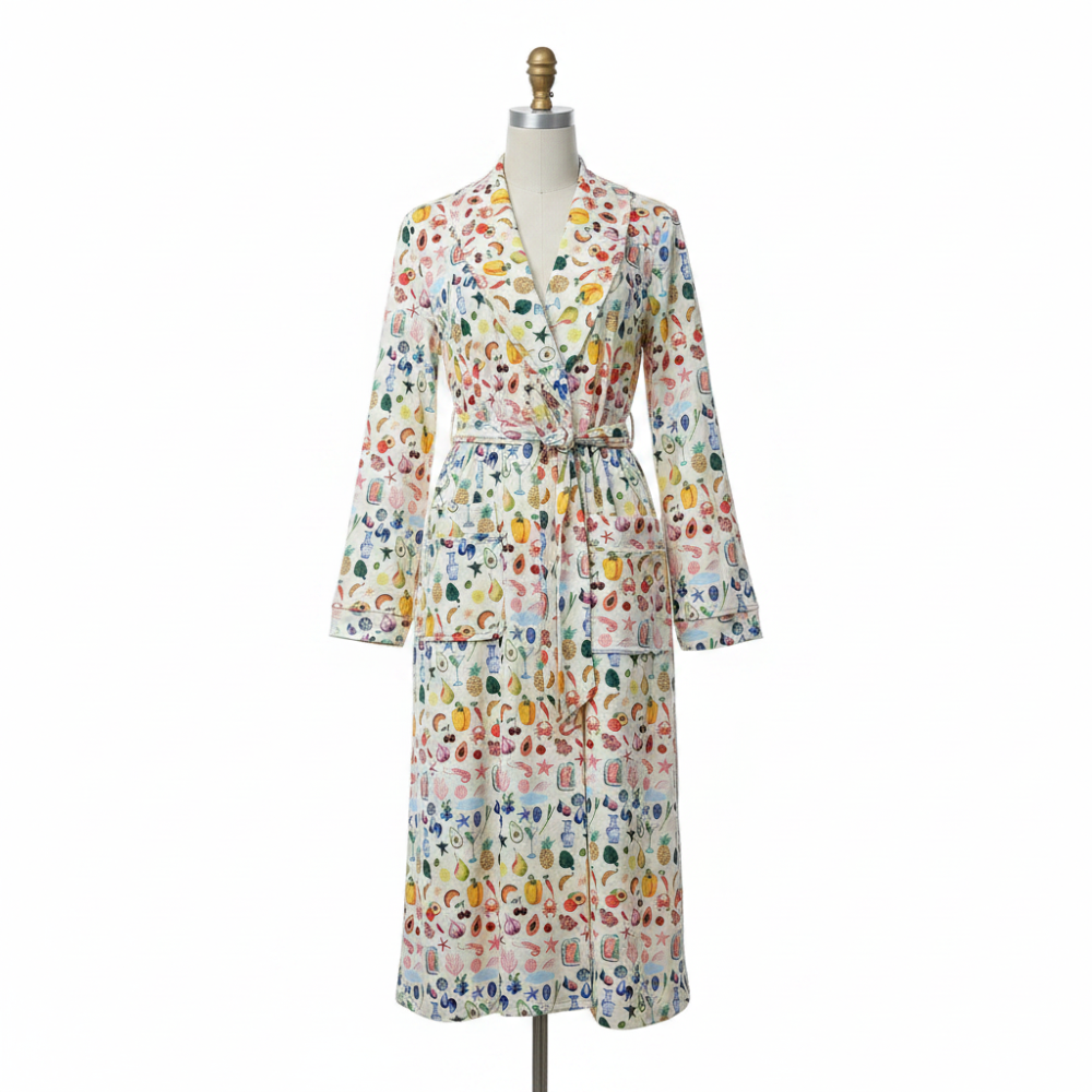 Floral Print Bathrobe | Soft Flannel Robe with Shawl Collar for Cozy Comfort