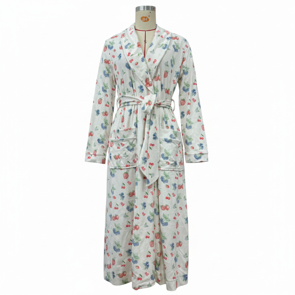 Floral Print Bathrobe | Soft Flannel Robe with Shawl Collar for Cozy Comfort