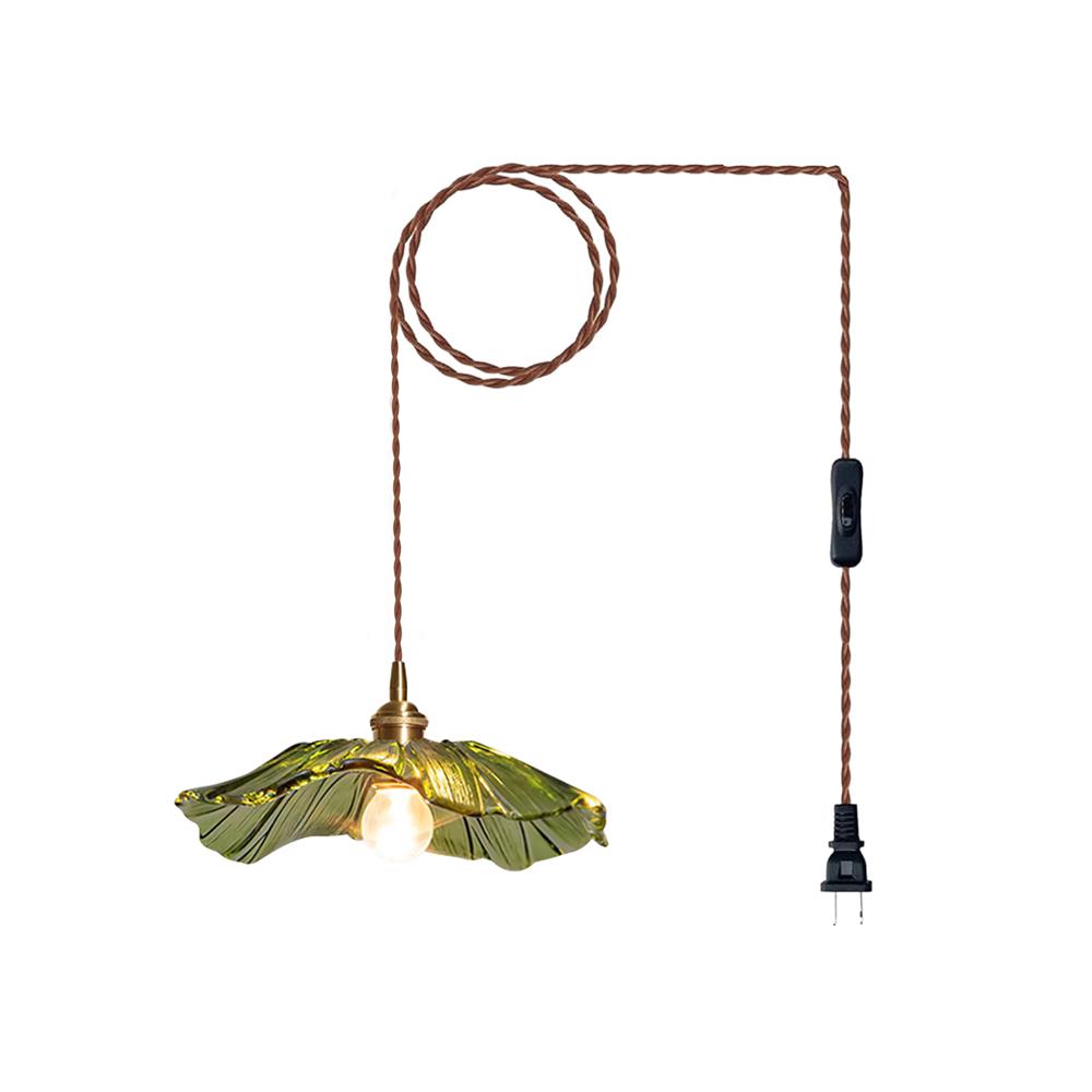 Hanging Ceiling Fixture with Floral Glass Shade 11 in x 5 in for Dining Areas Kitchen Islands Breakfast Nooks Pink Clear Green Finish Adjust