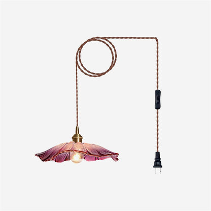 Hanging Ceiling Fixture with Floral Glass Shade 11 in x 5 in for Dining Areas Kitchen Islands Breakfast Nooks Pink Clear Green Finish Adjust