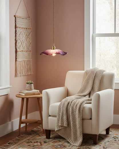 Hanging Ceiling Fixture with Floral Glass Shade 11 in x 5 in for Dining Areas Kitchen Islands Breakfast Nooks Pink Clear Green Finish Adjust