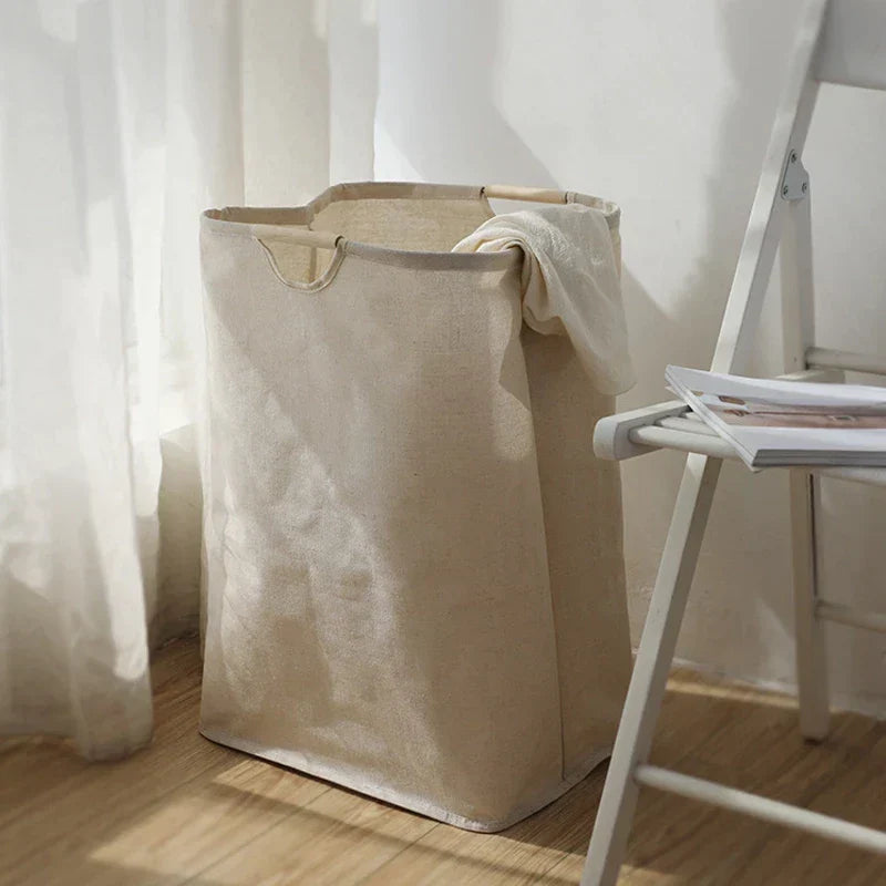 Collapsible Cotton-Linen Laundry Hamper with Handles for Bedroom, Bathroom & Closet Storage