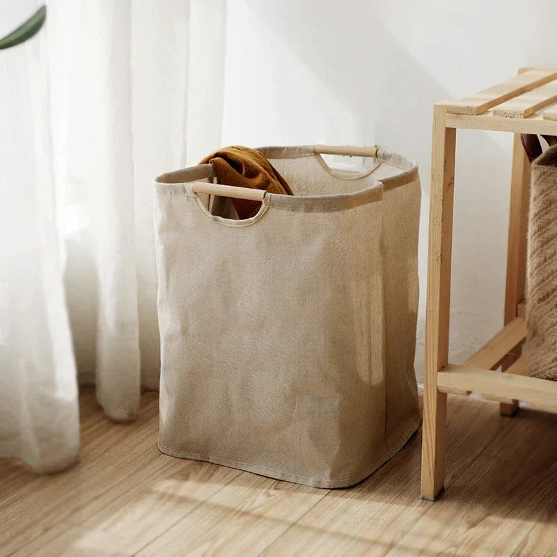 Collapsible Cotton-Linen Laundry Hamper with Handles for Bedroom, Bathroom & Closet Storage