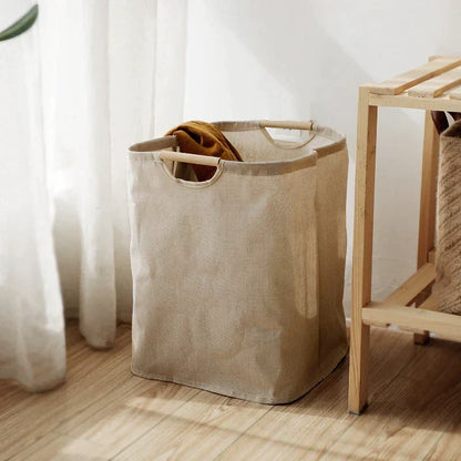 Collapsible Cotton-Linen Laundry Hamper with Handles for Bedroom, Bathroom & Closet Storage