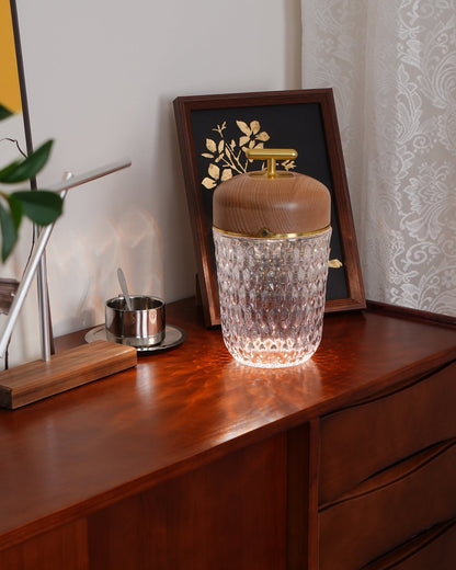 Rechargeable Crystal Desk Lamp with Wood Accents & USB Port – 11 in Cordless LED Reading Light for Nightstand, Office, Bedroom, Patio
