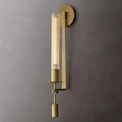 Vintage Brass Wall Light with Ribbed Glass Shade – Edison Bulb Fixture for Bedroom & Dining Room