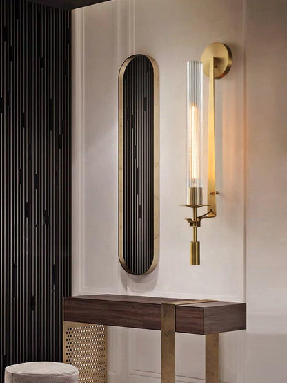 Wall-Mount Light Fixture 28 Inches Clear Glass Tubes Metal Frame E26 Base for Hallways Bedrooms Living Rooms Entryways Contemporary Industri
