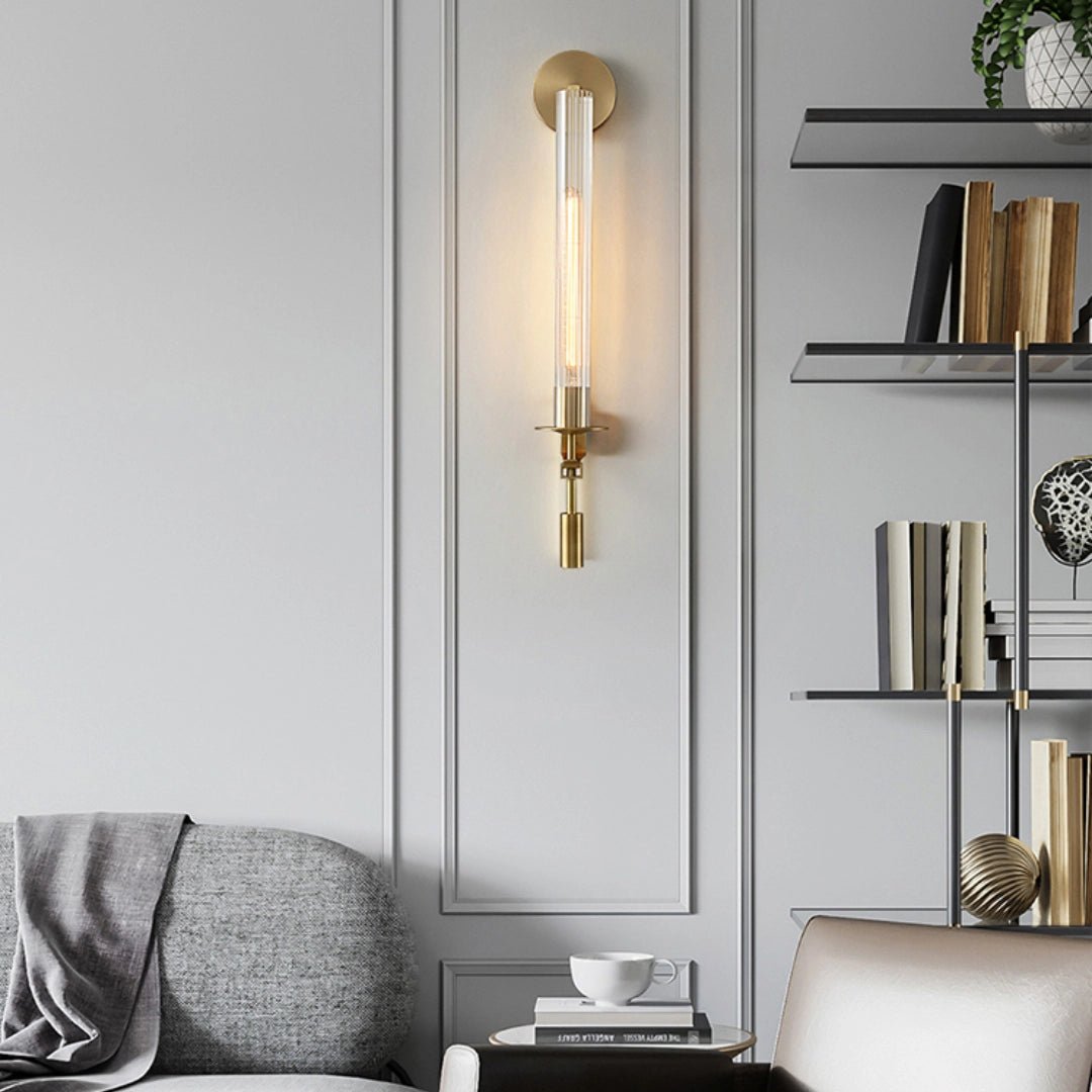 Wall-Mount Light Fixture 28 Inches Clear Glass Tubes Metal Frame E26 Base for Hallways Bedrooms Living Rooms Entryways Contemporary Industri