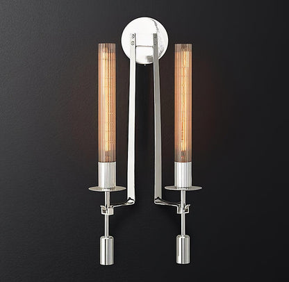 Wall-Mount Light Fixture 28 Inches Clear Glass Tubes Metal Frame E26 Base for Hallways Bedrooms Living Rooms Entryways Contemporary Industri