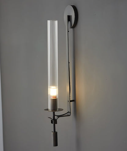 Wall-Mount Light Fixture 28 Inches Clear Glass Tubes Metal Frame E26 Base for Hallways Bedrooms Living Rooms Entryways Contemporary Industri