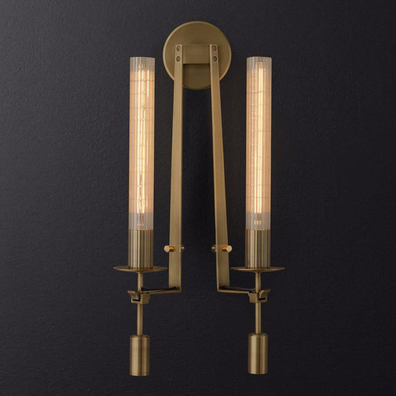 Wall-Mount Light Fixture 28 Inches Clear Glass Tubes Metal Frame E26 Base for Hallways Bedrooms Living Rooms Entryways Contemporary Industri